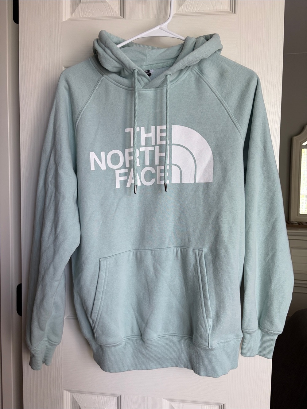 The North Face Men's Crewneck Hoodie in Light Mint with White Logo